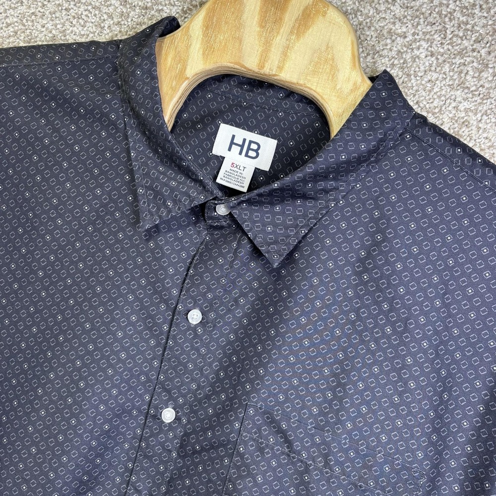 HB Shirt Mens Big 5XLT Blue Geometric Print Short Sleeve Button Up Casual